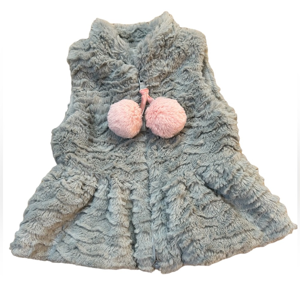 Widgeon Faux Fur Vest, Gray and Pink, Size 24 Months, Like New